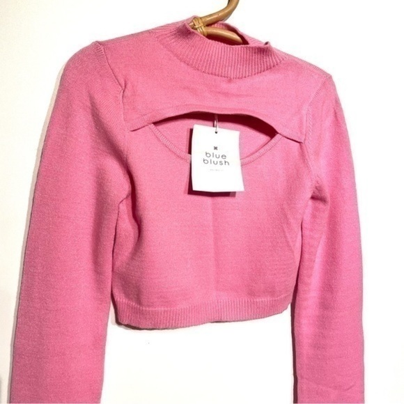 Blue Blush Pink Keyhole Sweater Long Sleeve Top Mock Neck NWT Medium - Picture 2 of 8